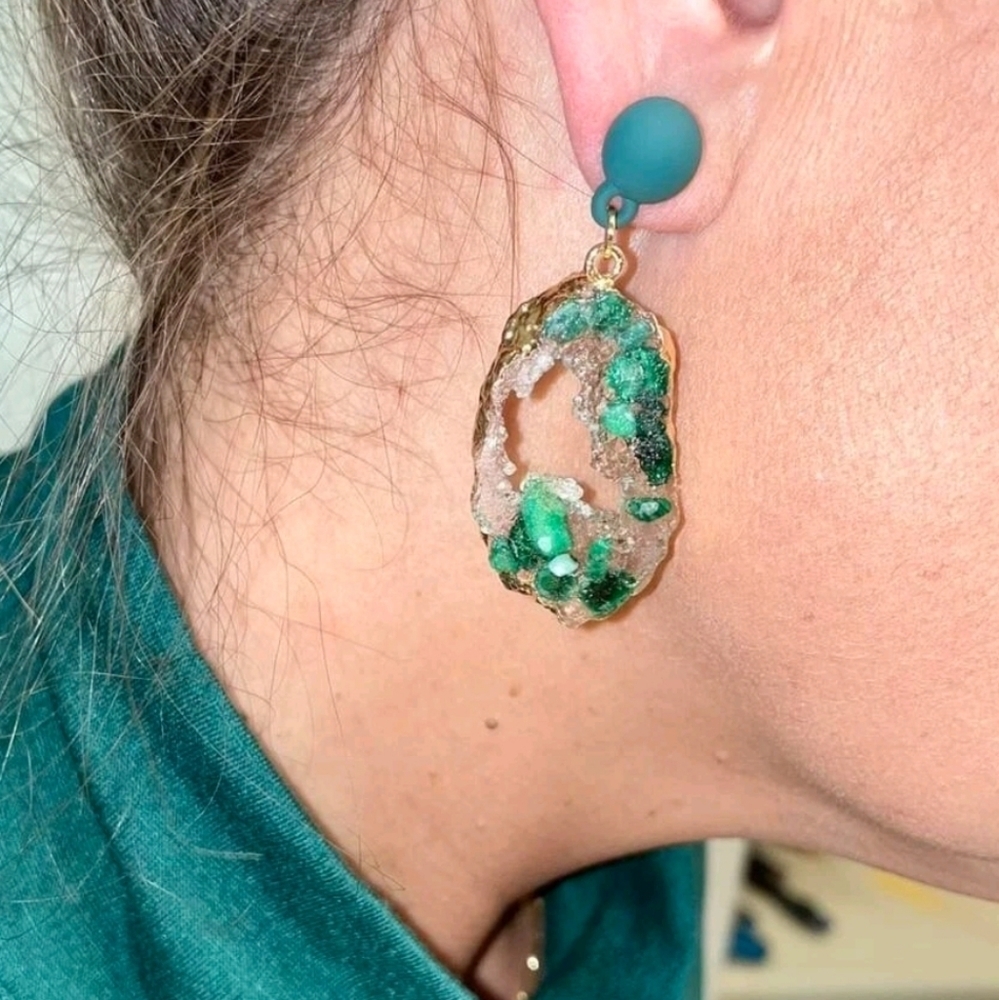 💖 2/$30 Womens Gold hoop green clear drop statement Cocktail party Earrings - Picture 4 of 13